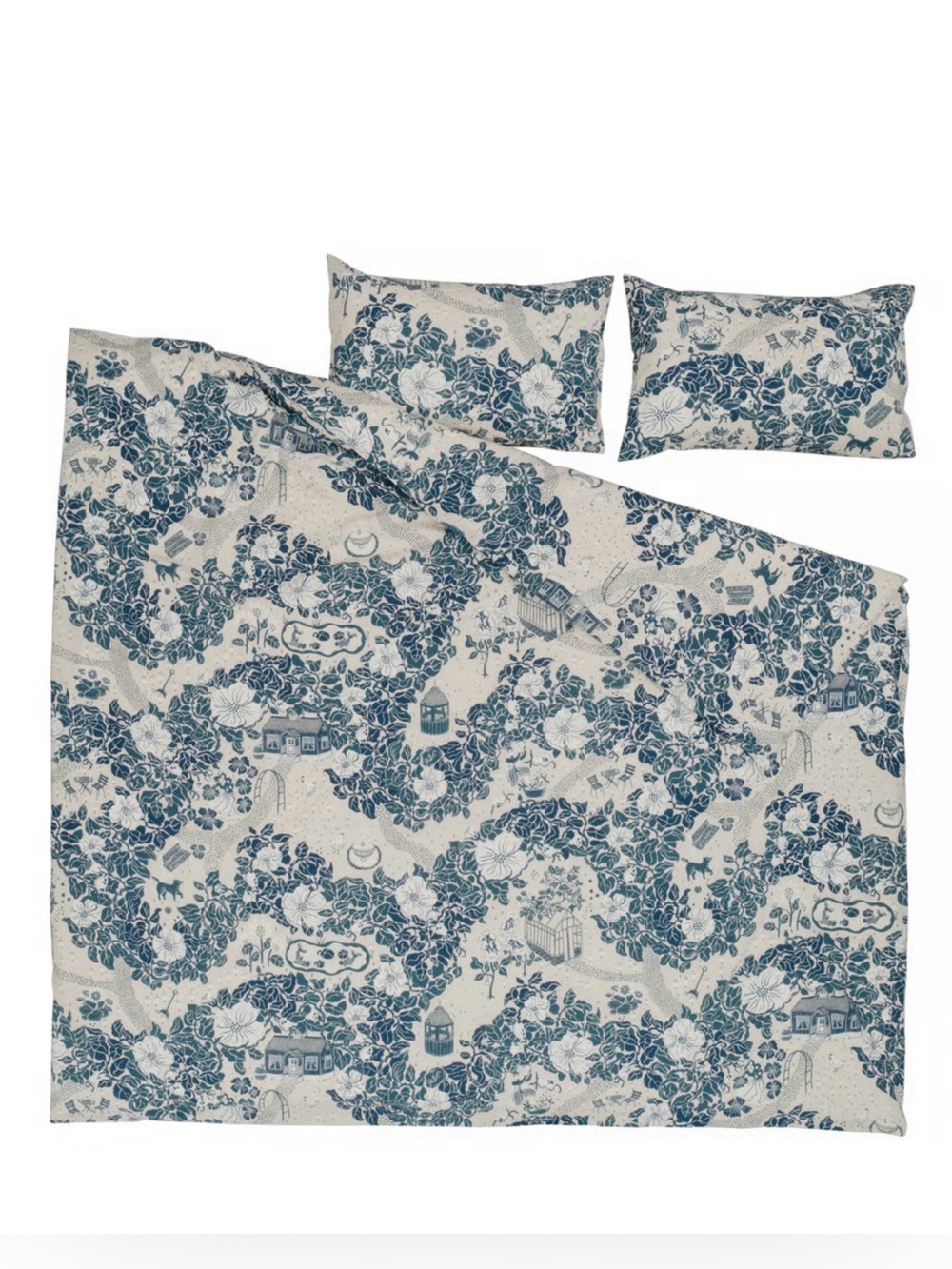 Blue Floral Cotton Duvet Cover Set - Classic Navy and Cream - Picture 3 of 4
